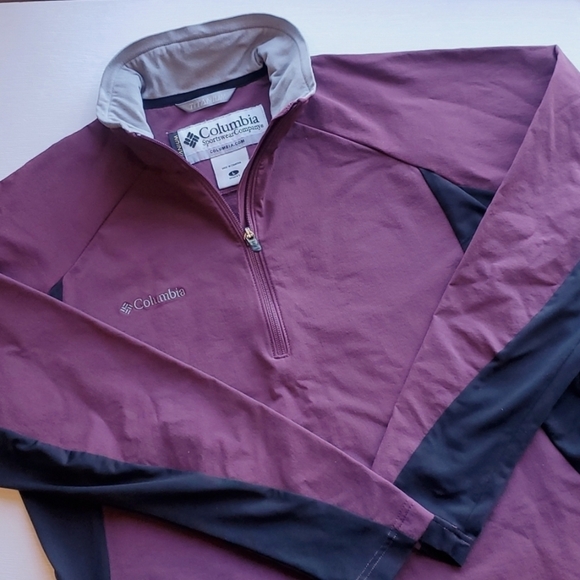 Columbia Maroon Black Titanium Alloy Nylon 1/4 Zip Pullover Jacket L - Picture 1 of 6